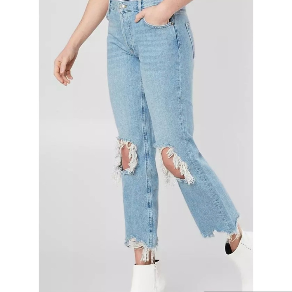We The Free Maggie Mid Rise Straight Distressed Jeans in Light Stone - Picture 2 of 16
